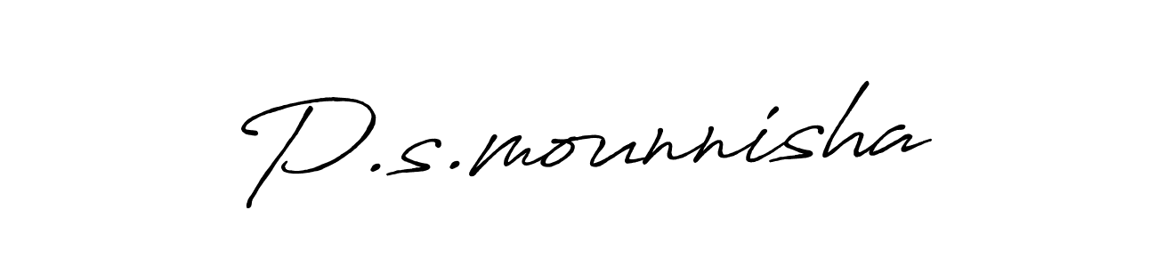 The best way (Antro_Vectra_Bolder) to make a short signature is to pick only two or three words in your name. The name P.s.mounnisha include a total of six letters. For converting this name. P.s.mounnisha signature style 7 images and pictures png