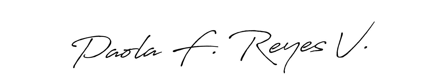 The best way (Antro_Vectra_Bolder) to make a short signature is to pick only two or three words in your name. The name Paola F. Reyes V. include a total of six letters. For converting this name. Paola F. Reyes V. signature style 7 images and pictures png