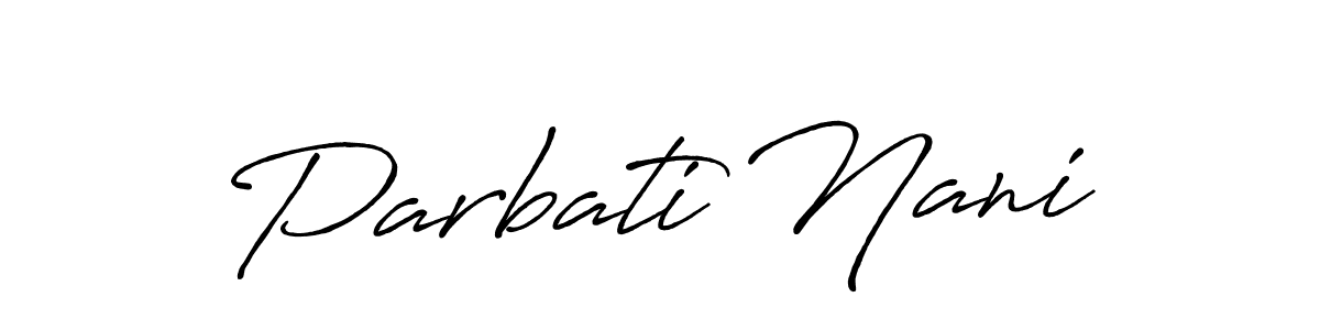 The best way (Antro_Vectra_Bolder) to make a short signature is to pick only two or three words in your name. The name Parbati Nani include a total of six letters. For converting this name. Parbati Nani signature style 7 images and pictures png