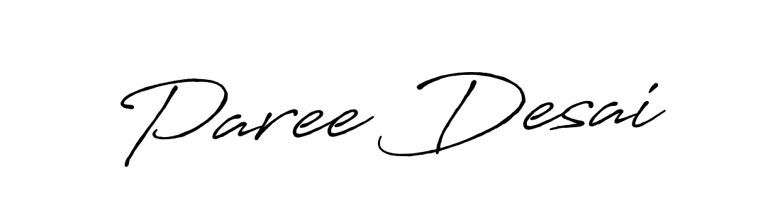 Use a signature maker to create a handwritten signature online. With this signature software, you can design (Antro_Vectra_Bolder) your own signature for name Paree Desai. Paree Desai signature style 7 images and pictures png