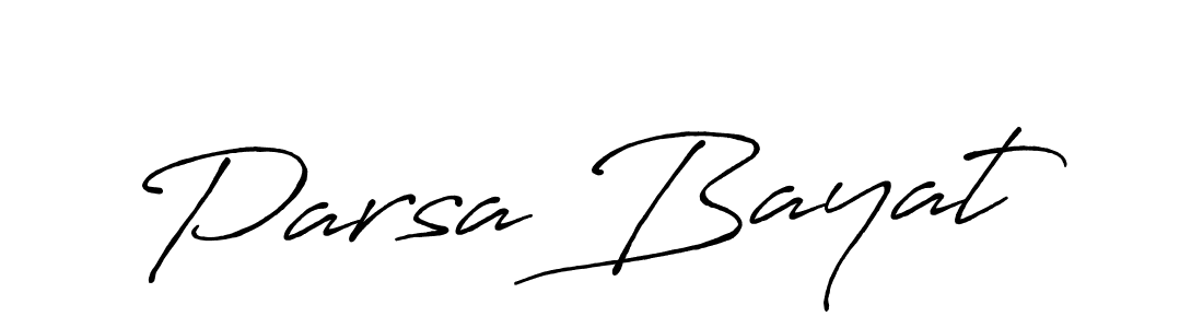 How to make Parsa Bayat name signature. Use Antro_Vectra_Bolder style for creating short signs online. This is the latest handwritten sign. Parsa Bayat signature style 7 images and pictures png