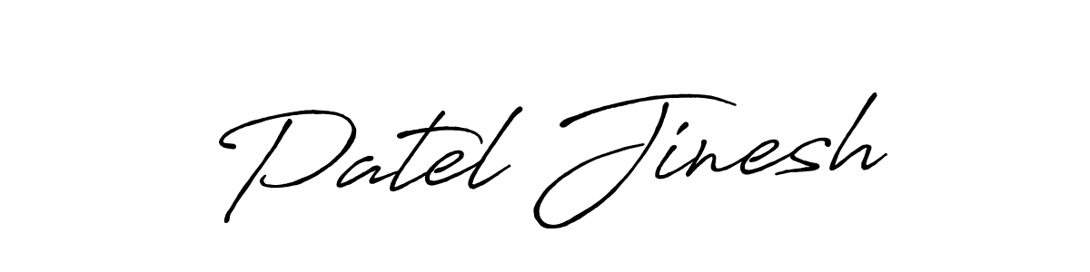 How to make Patel Jinesh name signature. Use Antro_Vectra_Bolder style for creating short signs online. This is the latest handwritten sign. Patel Jinesh signature style 7 images and pictures png