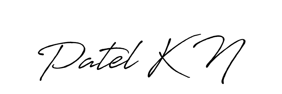 The best way (Antro_Vectra_Bolder) to make a short signature is to pick only two or three words in your name. The name Patel K N include a total of six letters. For converting this name. Patel K N signature style 7 images and pictures png