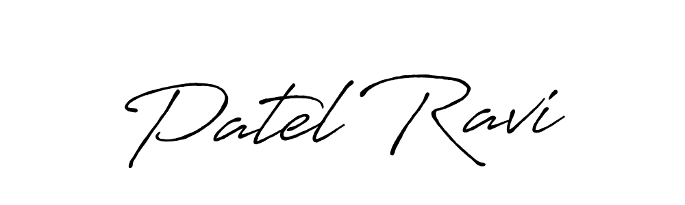 How to make Patel Ravi name signature. Use Antro_Vectra_Bolder style for creating short signs online. This is the latest handwritten sign. Patel Ravi signature style 7 images and pictures png