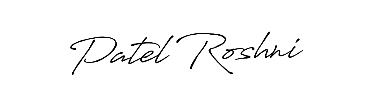 Make a beautiful signature design for name Patel Roshni. With this signature (Antro_Vectra_Bolder) style, you can create a handwritten signature for free. Patel Roshni signature style 7 images and pictures png