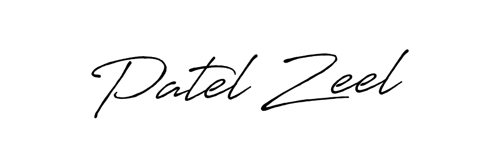 How to make Patel Zeel name signature. Use Antro_Vectra_Bolder style for creating short signs online. This is the latest handwritten sign. Patel Zeel signature style 7 images and pictures png