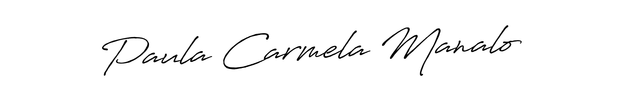 Create a beautiful signature design for name Paula Carmela Manalo. With this signature (Antro_Vectra_Bolder) fonts, you can make a handwritten signature for free. Paula Carmela Manalo signature style 7 images and pictures png