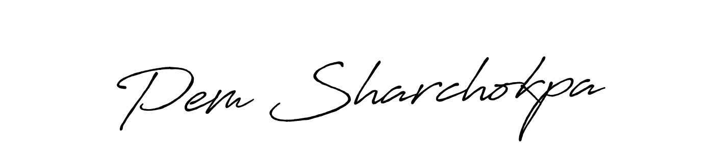 Antro_Vectra_Bolder is a professional signature style that is perfect for those who want to add a touch of class to their signature. It is also a great choice for those who want to make their signature more unique. Get Pem Sharchokpa name to fancy signature for free. Pem Sharchokpa signature style 7 images and pictures png