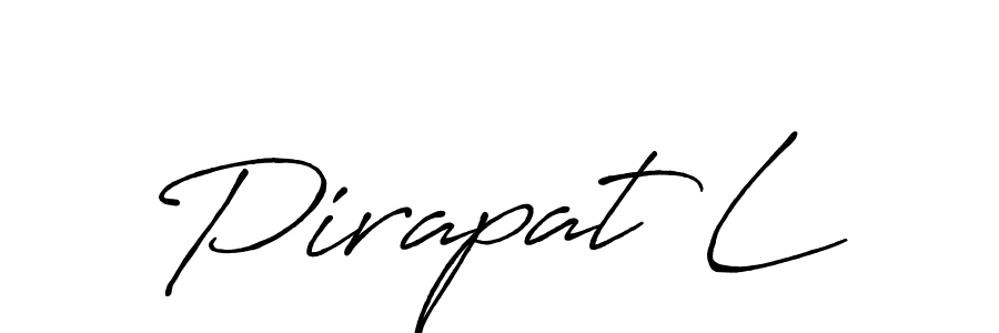 How to make Pirapat L name signature. Use Antro_Vectra_Bolder style for creating short signs online. This is the latest handwritten sign. Pirapat L signature style 7 images and pictures png