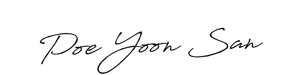 The best way (Antro_Vectra_Bolder) to make a short signature is to pick only two or three words in your name. The name Poe Yoon San include a total of six letters. For converting this name. Poe Yoon San signature style 7 images and pictures png