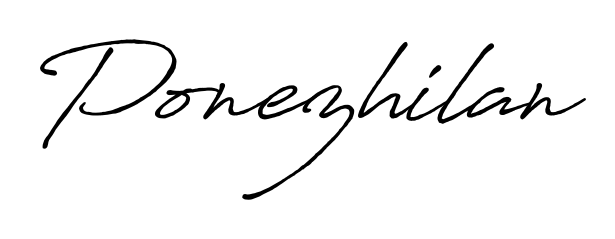 A classic penmanship look for Ponezhilan. The Antro_Vectra_Bolder font brings timeless elegance and confidence to every signed document. Ponezhilan signature style 7 images and pictures png