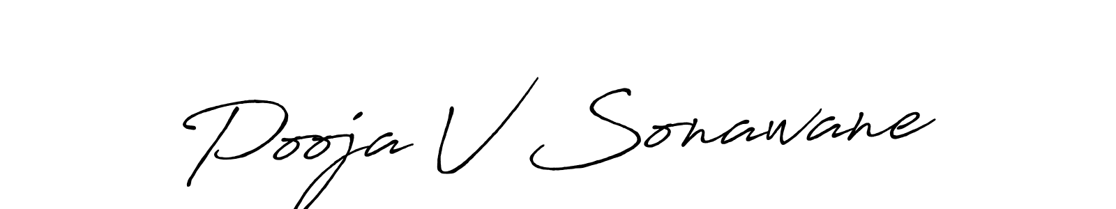 The best way (Antro_Vectra_Bolder) to make a short signature is to pick only two or three words in your name. The name Pooja V Sonawane include a total of six letters. For converting this name. Pooja V Sonawane signature style 7 images and pictures png