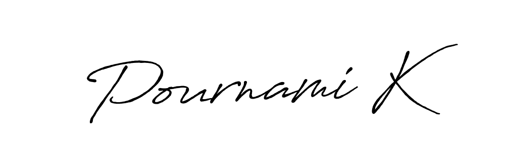 Design your own signature with our free online signature maker. With this signature software, you can create a handwritten (Antro_Vectra_Bolder) signature for name Pournami K. Pournami K signature style 7 images and pictures png