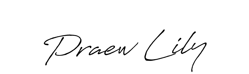 How to make Praew Lily name signature. Use Antro_Vectra_Bolder style for creating short signs online. This is the latest handwritten sign. Praew Lily signature style 7 images and pictures png