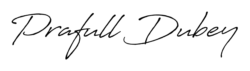 A stylish, flowing autograph style designed for name Prafull Dubey using Antro_Vectra_Bolder typography. Perfect for digital creative projects. Prafull Dubey signature style 7 images and pictures png