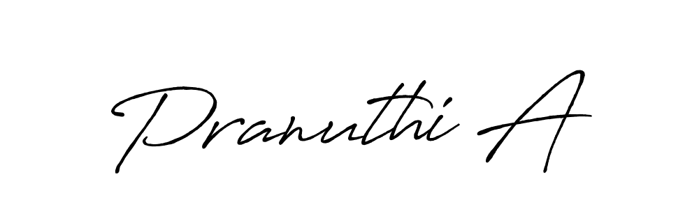 Make a beautiful signature design for name Pranuthi A. With this signature (Antro_Vectra_Bolder) style, you can create a handwritten signature for free. Pranuthi A signature style 7 images and pictures png