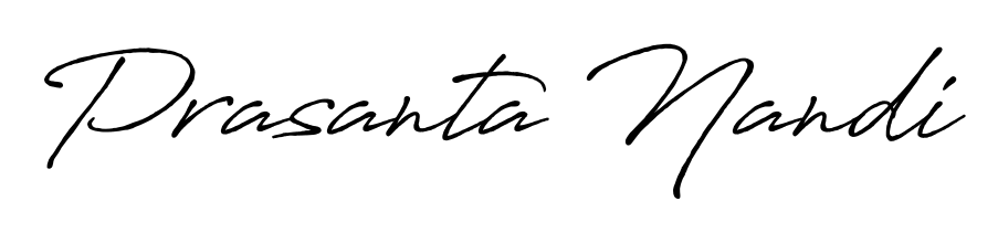 A sleek calligraphic signature for name Prasanta Nandi utilizing Antro_Vectra_Bolder styling. Great for adding personal signatures to photos and art. Prasanta Nandi signature style 7 images and pictures png