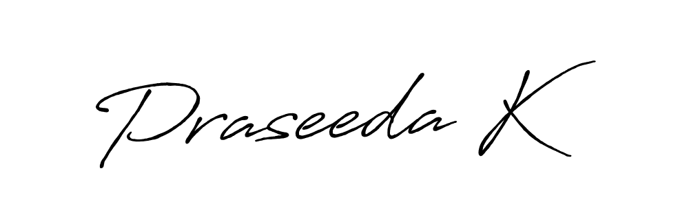 Make a beautiful signature design for name Praseeda K. With this signature (Antro_Vectra_Bolder) style, you can create a handwritten signature for free. Praseeda K signature style 7 images and pictures png