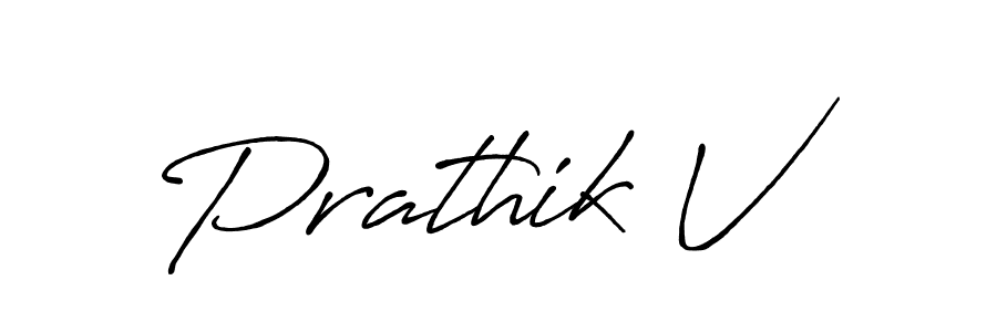 How to make Prathik V name signature. Use Antro_Vectra_Bolder style for creating short signs online. This is the latest handwritten sign. Prathik V signature style 7 images and pictures png