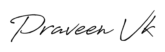 A stylish, flowing autograph style designed for name Praveen Vk using Antro_Vectra_Bolder typography. Perfect for digital creative projects. Praveen Vk signature style 7 images and pictures png