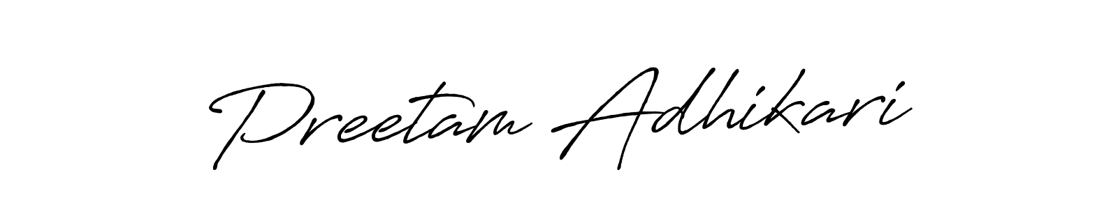 Make a beautiful signature design for name Preetam Adhikari. With this signature (Antro_Vectra_Bolder) style, you can create a handwritten signature for free. Preetam Adhikari signature style 7 images and pictures png