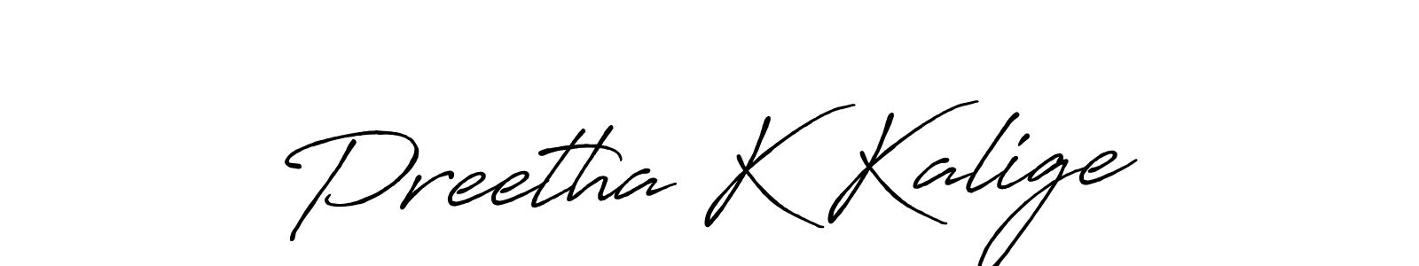 Create a beautiful signature design for name Preetha K Kalige. With this signature (Antro_Vectra_Bolder) fonts, you can make a handwritten signature for free. Preetha K Kalige signature style 7 images and pictures png