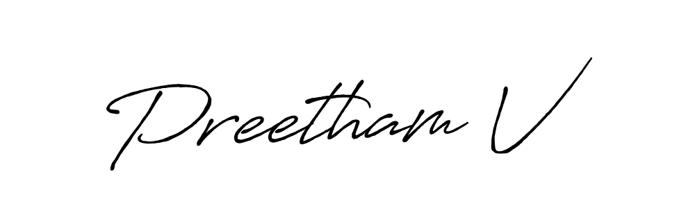 How to make Preetham V name signature. Use Antro_Vectra_Bolder style for creating short signs online. This is the latest handwritten sign. Preetham V signature style 7 images and pictures png