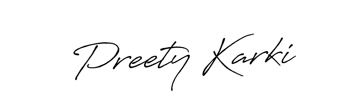 It looks lik you need a new signature style for name Preety Karki. Design unique handwritten (Antro_Vectra_Bolder) signature with our free signature maker in just a few clicks. Preety Karki signature style 7 images and pictures png