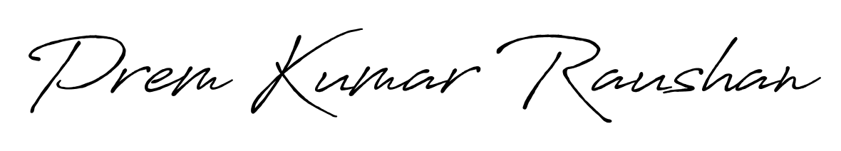The Antro_Vectra_Bolder handwriting style adds charm and authenticity to name Prem Kumar Raushan. A wonderful choice for personal thank-you notes. Prem Kumar Raushan signature style 7 images and pictures png