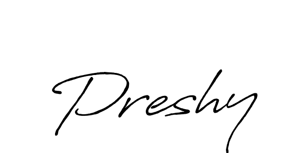 Use a signature maker to create a handwritten signature online. With this signature software, you can design (Antro_Vectra_Bolder) your own signature for name Preshy. Preshy signature style 7 images and pictures png