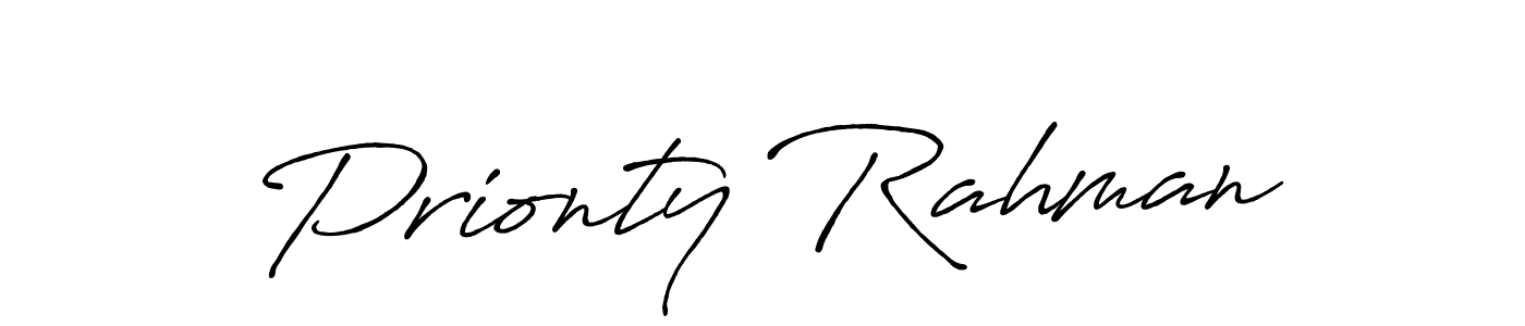 Make a beautiful signature design for name Prionty Rahman. With this signature (Antro_Vectra_Bolder) style, you can create a handwritten signature for free. Prionty Rahman signature style 7 images and pictures png