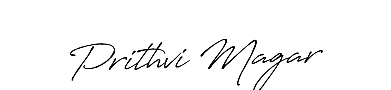 Make a beautiful signature design for name Prithvi Magar. With this signature (Antro_Vectra_Bolder) style, you can create a handwritten signature for free. Prithvi Magar signature style 7 images and pictures png