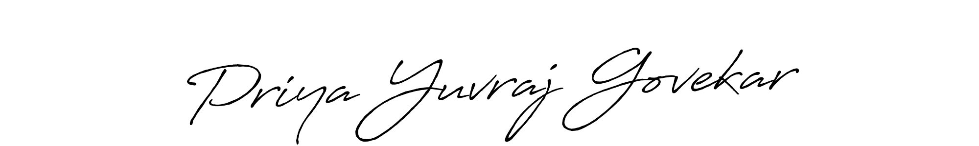 How to make Priya Yuvraj Govekar name signature. Use Antro_Vectra_Bolder style for creating short signs online. This is the latest handwritten sign. Priya Yuvraj Govekar signature style 7 images and pictures png