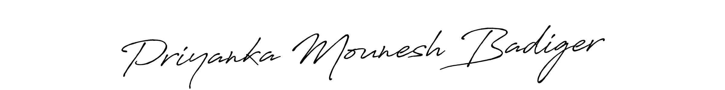 You should practise on your own different ways (Antro_Vectra_Bolder) to write your name (Priyanka Mounesh Badiger) in signature. don't let someone else do it for you. Priyanka Mounesh Badiger signature style 7 images and pictures png