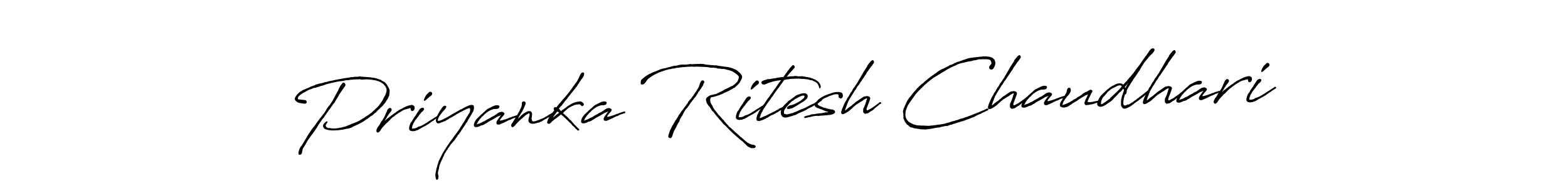 How to make Priyanka Ritesh Chaudhari name signature. Use Antro_Vectra_Bolder style for creating short signs online. This is the latest handwritten sign. Priyanka Ritesh Chaudhari signature style 7 images and pictures png