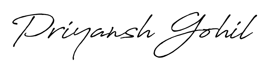 The best way (Antro_Vectra_Bolder) to make a short signature is to pick only two or three words in your name. For converting this name Priyansh Gohil. Priyansh Gohil signature style 7 images and pictures png