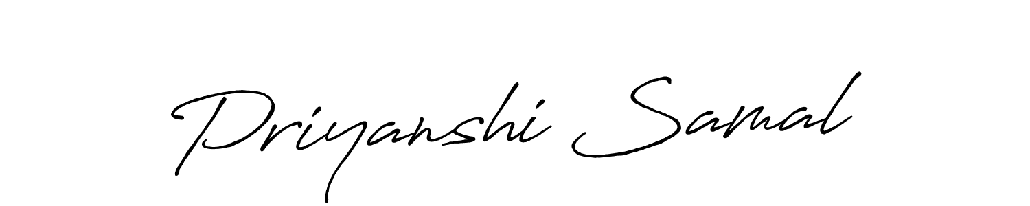 The best way (Antro_Vectra_Bolder) to make a short signature is to pick only two or three words in your name. The name Priyanshi Samal include a total of six letters. For converting this name. Priyanshi Samal signature style 7 images and pictures png