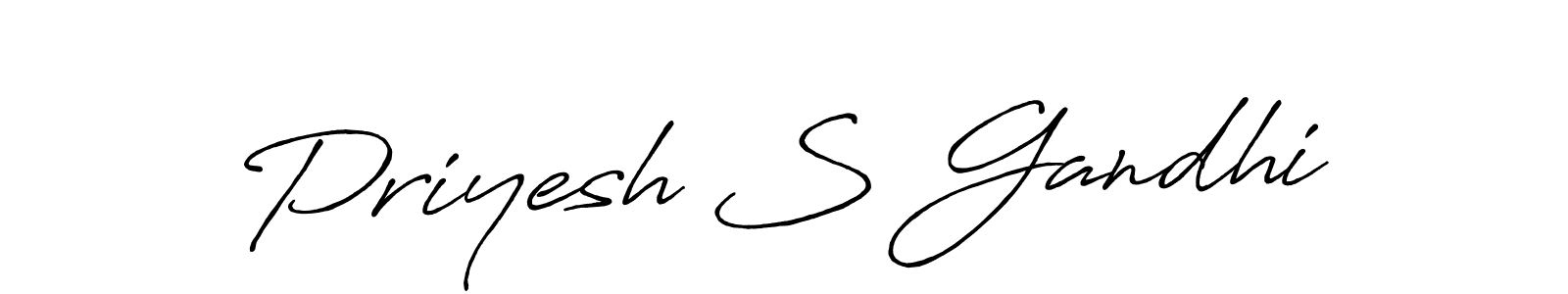 How to make Priyesh S Gandhi name signature. Use Antro_Vectra_Bolder style for creating short signs online. This is the latest handwritten sign. Priyesh S Gandhi signature style 7 images and pictures png