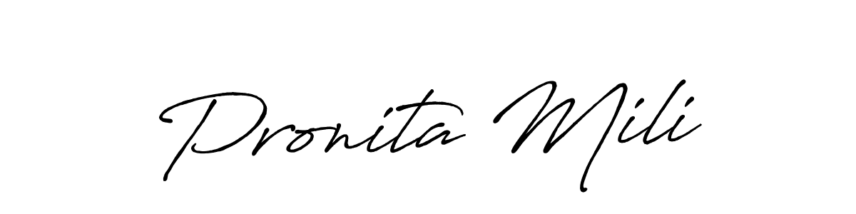 Also You can easily find your signature by using the search form. We will create Pronita Mili name handwritten signature images for you free of cost using Antro_Vectra_Bolder sign style. Pronita Mili signature style 7 images and pictures png