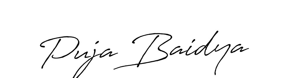 Puja Baidya stylish signature style. Best Handwritten Sign (Antro_Vectra_Bolder) for my name. Handwritten Signature Collection Ideas for my name Puja Baidya. Puja Baidya signature style 7 images and pictures png
