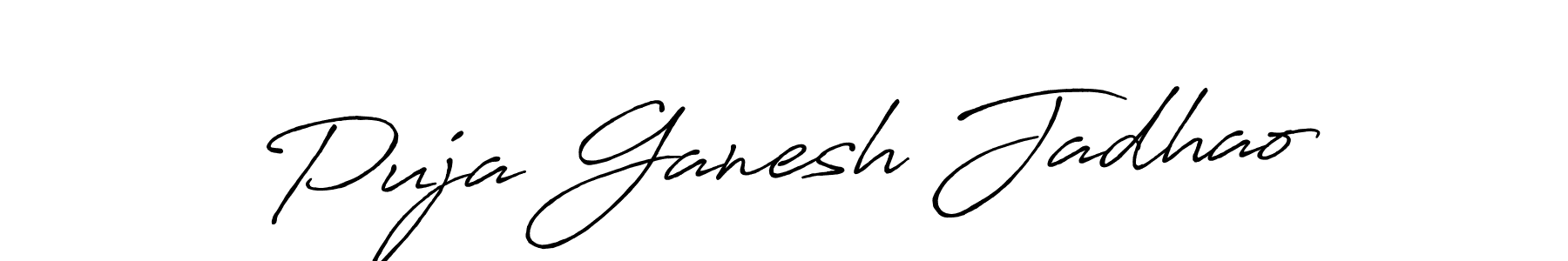 How to make Puja Ganesh Jadhao name signature. Use Antro_Vectra_Bolder style for creating short signs online. This is the latest handwritten sign. Puja Ganesh Jadhao signature style 7 images and pictures png