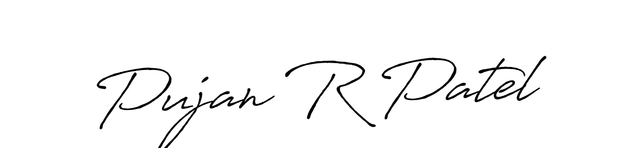 How to make Pujan R Patel name signature. Use Antro_Vectra_Bolder style for creating short signs online. This is the latest handwritten sign. Pujan R Patel signature style 7 images and pictures png