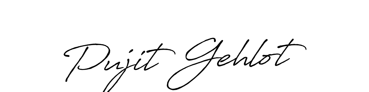 How to make Pujit Gehlot name signature. Use Antro_Vectra_Bolder style for creating short signs online. This is the latest handwritten sign. Pujit Gehlot signature style 7 images and pictures png