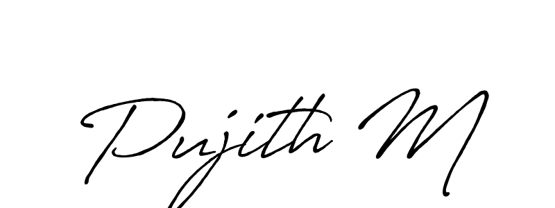 How to make Pujith M name signature. Use Antro_Vectra_Bolder style for creating short signs online. This is the latest handwritten sign. Pujith M signature style 7 images and pictures png