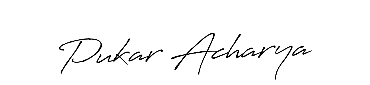 How to make Pukar Acharya name signature. Use Antro_Vectra_Bolder style for creating short signs online. This is the latest handwritten sign. Pukar Acharya signature style 7 images and pictures png