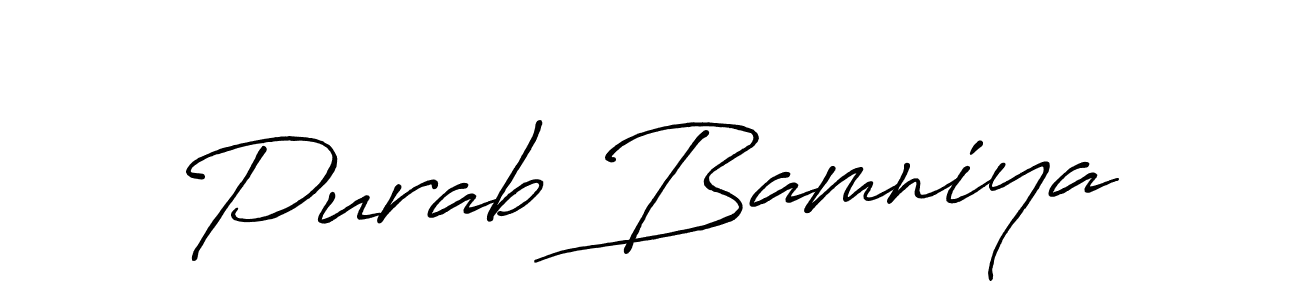 Antro_Vectra_Bolder is a professional signature style that is perfect for those who want to add a touch of class to their signature. It is also a great choice for those who want to make their signature more unique. Get Purab Bamniya name to fancy signature for free. Purab Bamniya signature style 7 images and pictures png