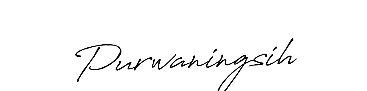 Make a beautiful signature design for name Purwaningsih. With this signature (Antro_Vectra_Bolder) style, you can create a handwritten signature for free. Purwaningsih signature style 7 images and pictures png