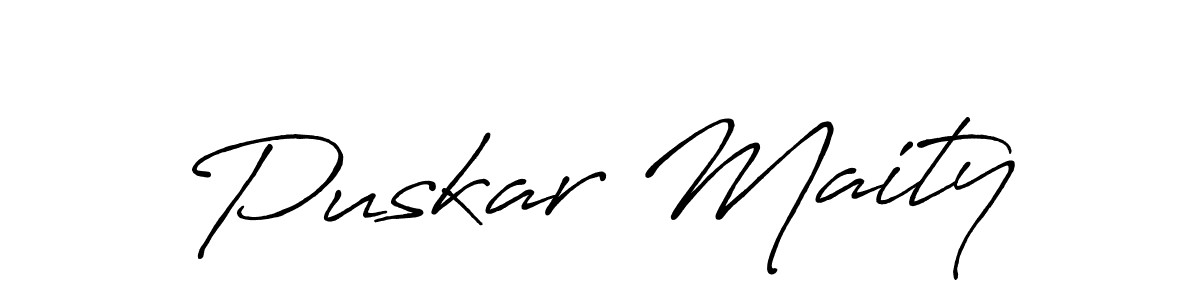 How to make Puskar Maity name signature. Use Antro_Vectra_Bolder style for creating short signs online. This is the latest handwritten sign. Puskar Maity signature style 7 images and pictures png