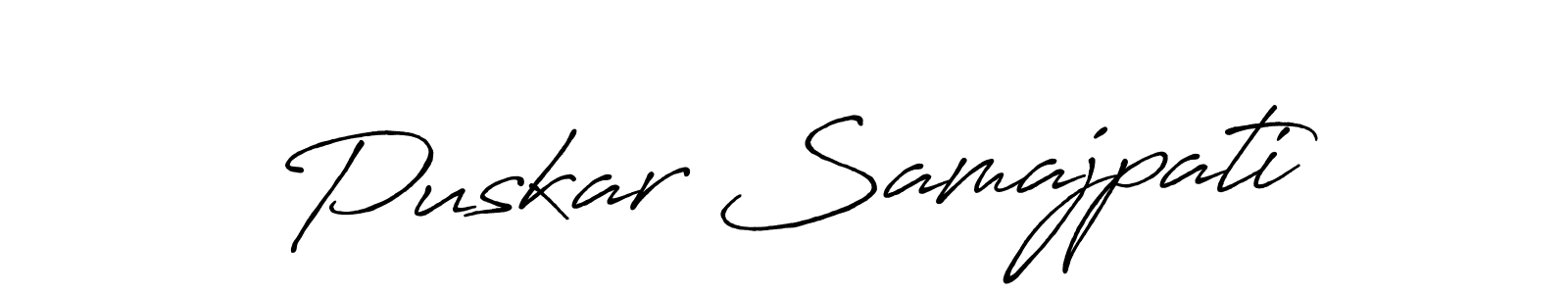 if you are searching for the best signature style for your name Puskar Samajpati. so please give up your signature search. here we have designed multiple signature styles  using Antro_Vectra_Bolder. Puskar Samajpati signature style 7 images and pictures png