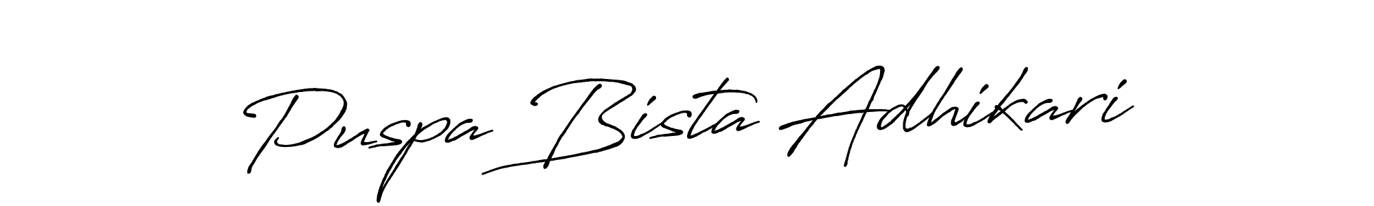 Make a beautiful signature design for name Puspa Bista Adhikari. With this signature (Antro_Vectra_Bolder) style, you can create a handwritten signature for free. Puspa Bista Adhikari signature style 7 images and pictures png